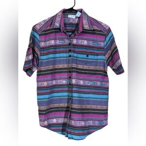 90s Retro Multicolor Striped Casual Button Down Shirt